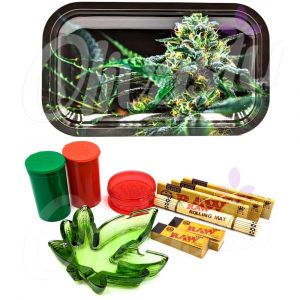 Black OG Kush Metal Rolling Tray with Ash Tray Set