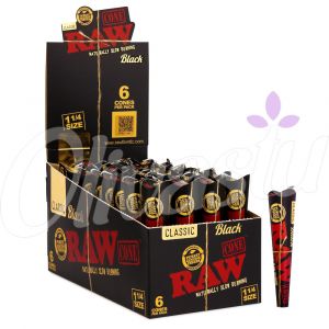 RAW Black Pre-Rolled 1 1/4" Cones - (Box of 32 - 192 Cones)