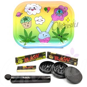 Rolling Tray Set with Raw Black Papers & Raw Black Tips - Cute Bong