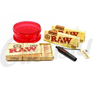 RAW Organic Papers Single Wide Cone Creator Set with Grinder & Pre Rolled Tips