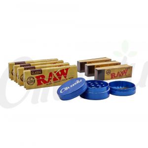 4 x Raw 1 1/4 + 3 x Roach Tips + Metal 3 Part Grinder Gift Set