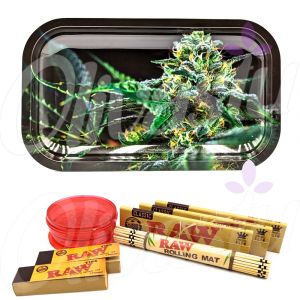 Black Tray With OG Kush Metal Rolling Tray Set