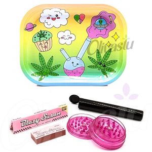 Rolling Tray Set with Blazy Susan Papers & Tips - Cute Bong