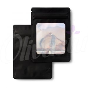 Black Mylar Bags - 3.5g - Matt Black Soft Touch with Large Clear Window
