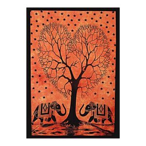 Cotton Elephant Wall Art - Two Elephants Under Heart Tree | 75x110cm