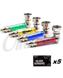 Compact Metal Smoking Smoke Tobacco Rasta Pipe with 5 Screen Sets Random Design