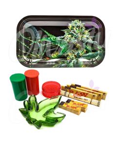 Black OG Kush Metal Rolling Tray with Ash Tray Set
