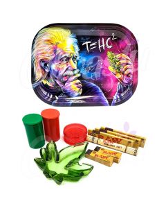 Einstein T=HC2 Metal Rolling Tray with Ash Tray Set